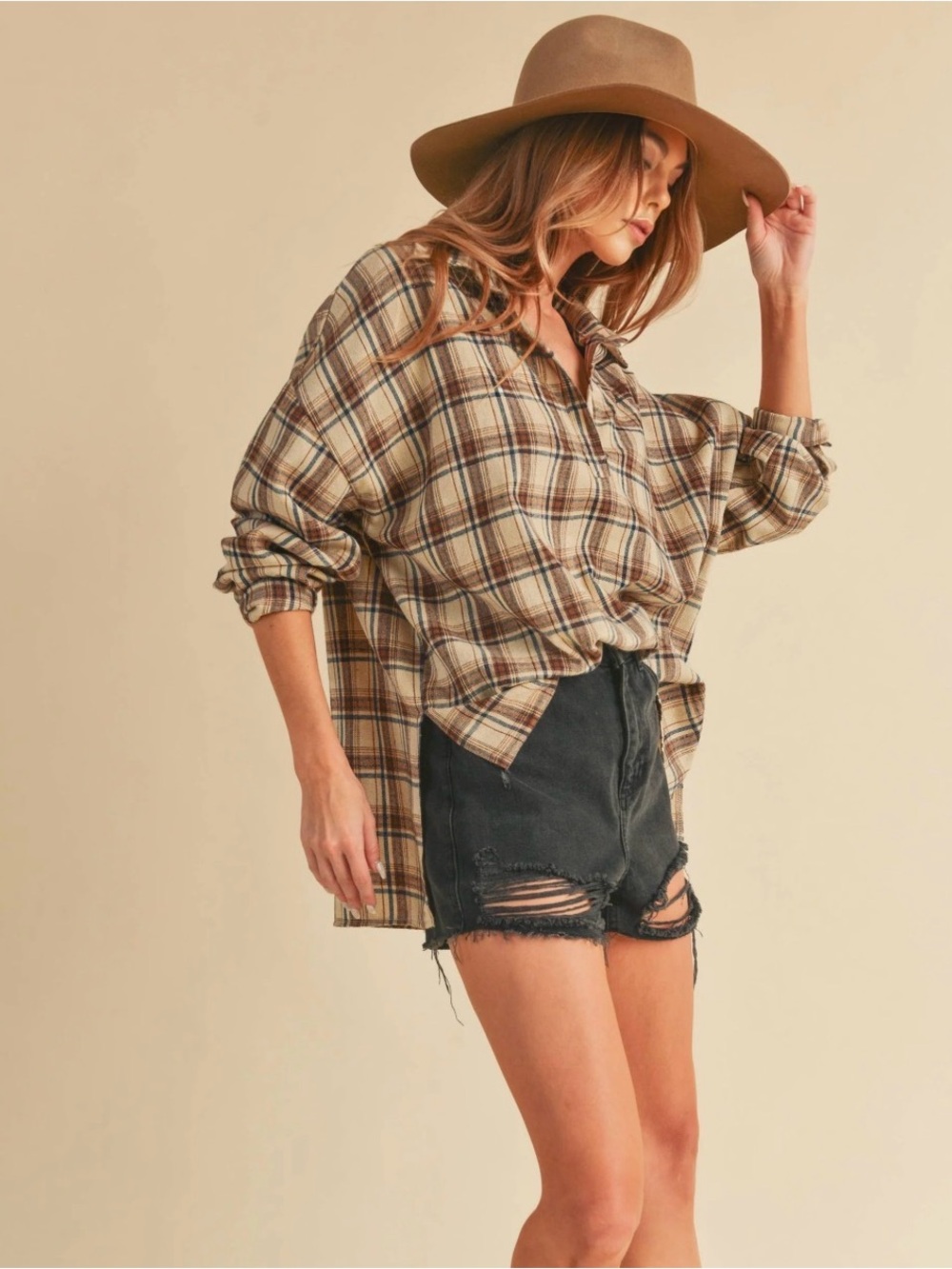 Aemi + Co oversized plaid pop-over shirt
